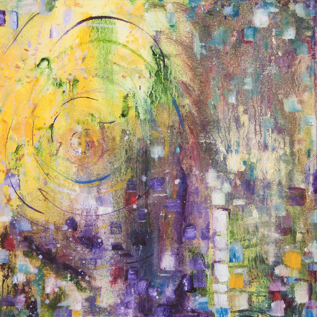 Abstract view of bright sunlight behind city lights on the skyline